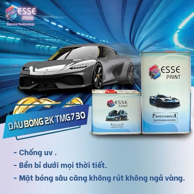 Cặp 7,5 Lít Dầu bóng 2K ESSE TGM730 Bóng + Cứng , độ bóng cao tỉ lệ 2:1 cho ô tô , xe máy, nội , ngoại thất Sơn carbon nhúng