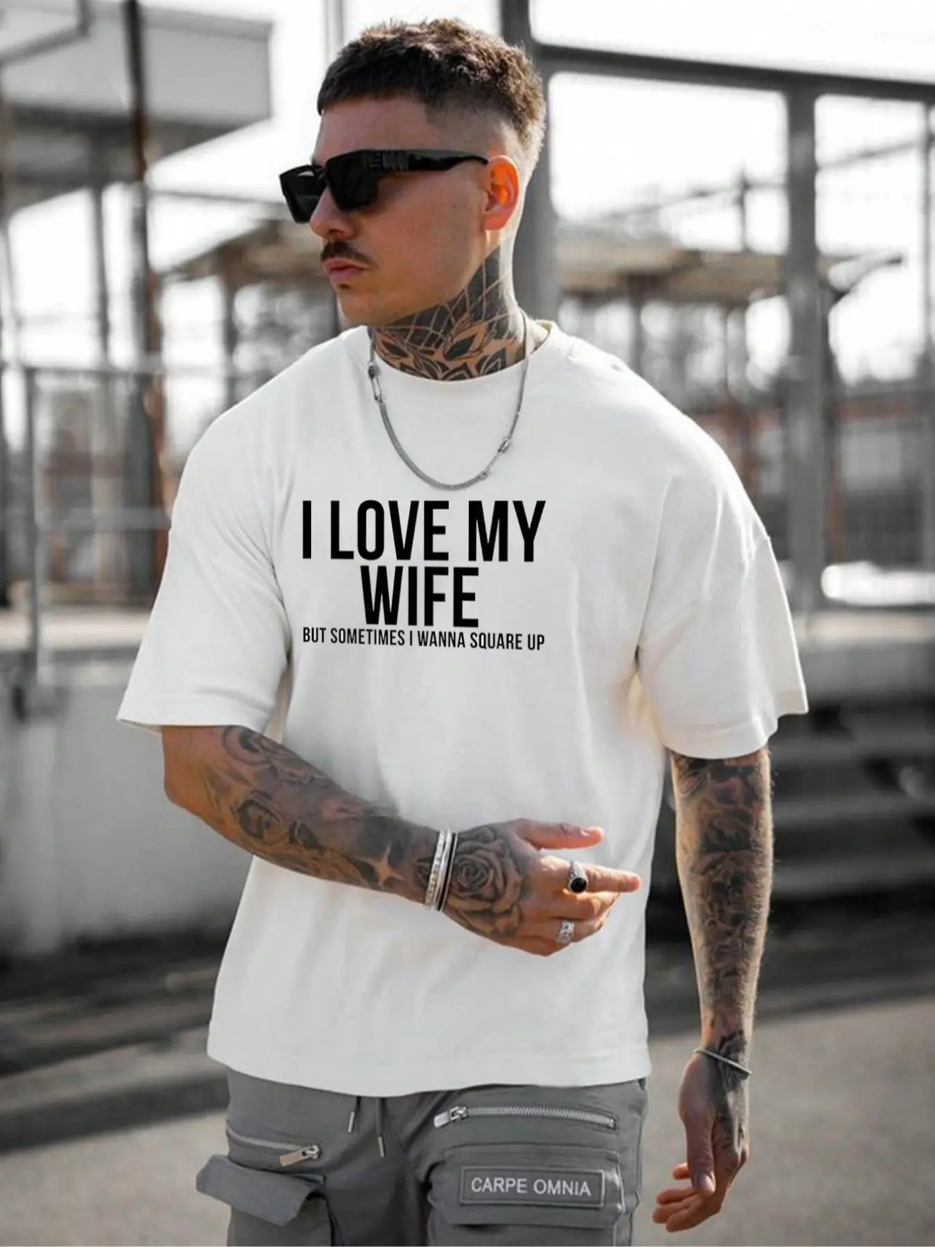 Men's Regular Fit "I Love My Wife" Letter Print Round Neck Tee, Casual Half Sleeve T-shirt for Summer, Men's Top for Daily Wear