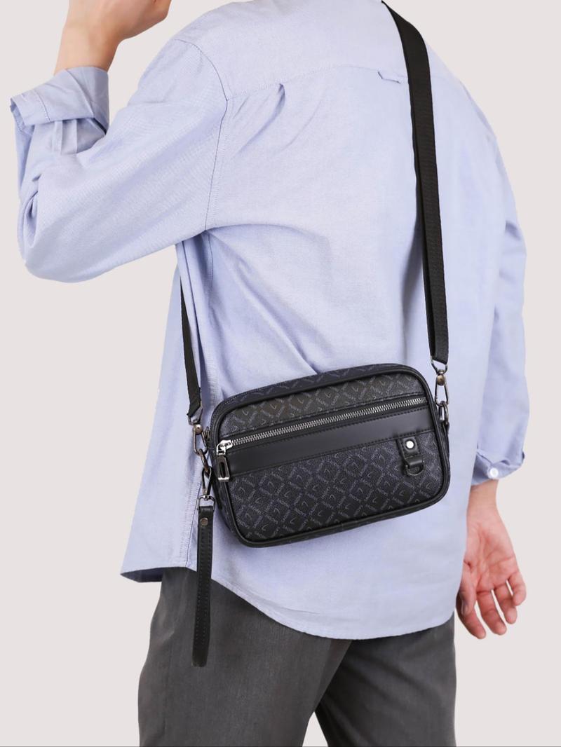 Product Introduction of Men's Fashionable Plain Color Crossbody Bag, Pu Leather Zipper Shoulder Bag for Daily Used, Casual Trendy Versatile High-quality Daily Commuting Bag 9