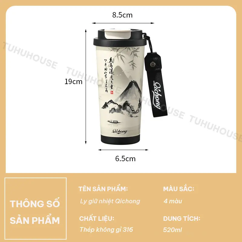 Ly giữ nhiệt Qichong 520ml có quai xách, cốc giữ nhiệt nóng lạnh inox 316 cao cấp – TUHUHOUSE 3