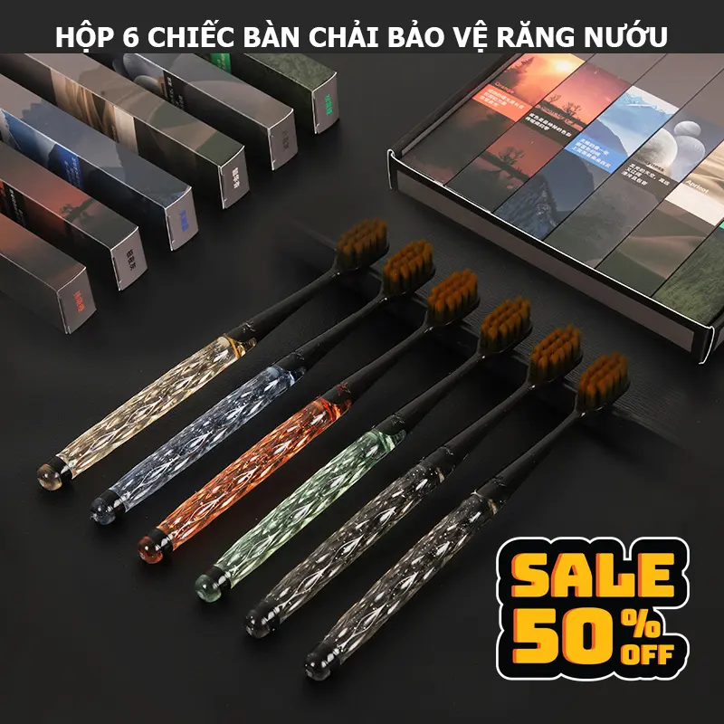 [Hộp 6 bàn chải đánh răng] OUMIJIE bảo vệ răng nướu - thiết kế pha lê sang trọng lịch lãm cao cấp chất lượng