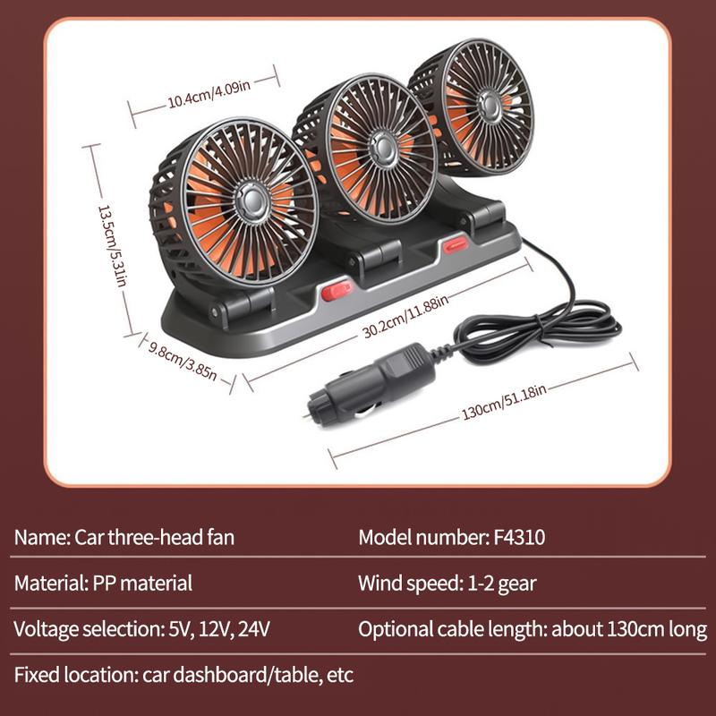 Product Introduction of 24v Automotive fan Car Fan 360° Adjustable 3 Head Air Fan Low Noise Multifunctional Temporary Parking Card Car Fragrances Car fan 24v for truck 17