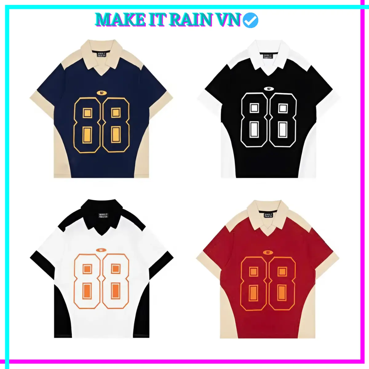[MUA 3 GlẢM 31K, 2 GlẢM 19K KÈM QUÀ] Áo Polo Nam Nữ SONG PHÁT 88 Make It Rain, Áo có cổ trụ Unisex Form Rộng Top Menswear Đỏ - 1