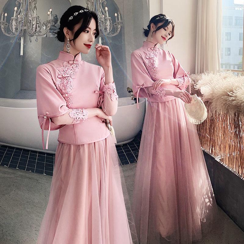 Product Introduction of Váy Phù Dâu, Phong Cách Trung Quốc, Dài, Thời Trang Mới Mùa Thu Và Mùa Đông 2024, Phong Cách Cộng Hòa Trung Quốc, Nhóm Chị Em, Bộ Đồ Tang Xiuhe, Váy Dạ Hội Màu Hồng, Dành Cho Nữ Women Dress 4