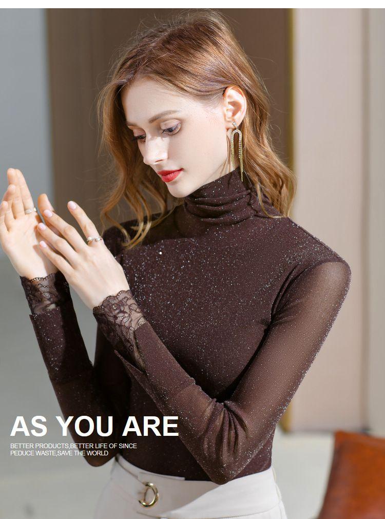 Product Introduction of Áo Sơ Mi Nhung Có Lớp Đế Lưới, Trang Web Châu Âu, Áo Thun Ren Pháp Mùa Thu Và Mùa Đông, Quần Áo Thời Trang Cổ Cao Mới 2022 14