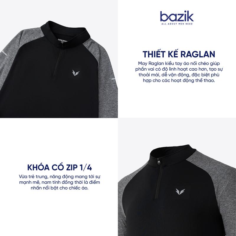 Product Introduction of Áo Thun Dài Tay Cổ Trụ Bazik Wings W01 Quarter Zip Co Giãn, Giữ Nhiệt Tốt, Thể Thao, Chạy Bộ, Bơi Lội, Sport 24