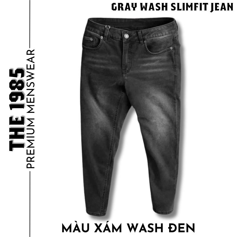 Quần jean CO GIÃN XÁM WASH BẠC dáng SLIMCROP form đứng ống côn ôm nhẹ dài tới mắt cá chân đàn ông lịch lãm menswear có túi - Ong Pants nam quanjean caocap