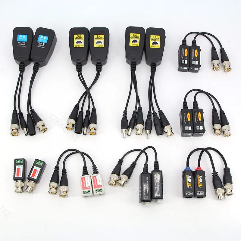 Balun Video, 1CH RJ45 Pasif, 1CH Kabel BNC 2in1, Kabel Bekalan Kuasa, Penyambung Kabel, Sesuai untuk Kamera CCTV AHD / CVI / TVI, Resolusi 1080P, 5MP, 8MP, 4K, 2KMY
