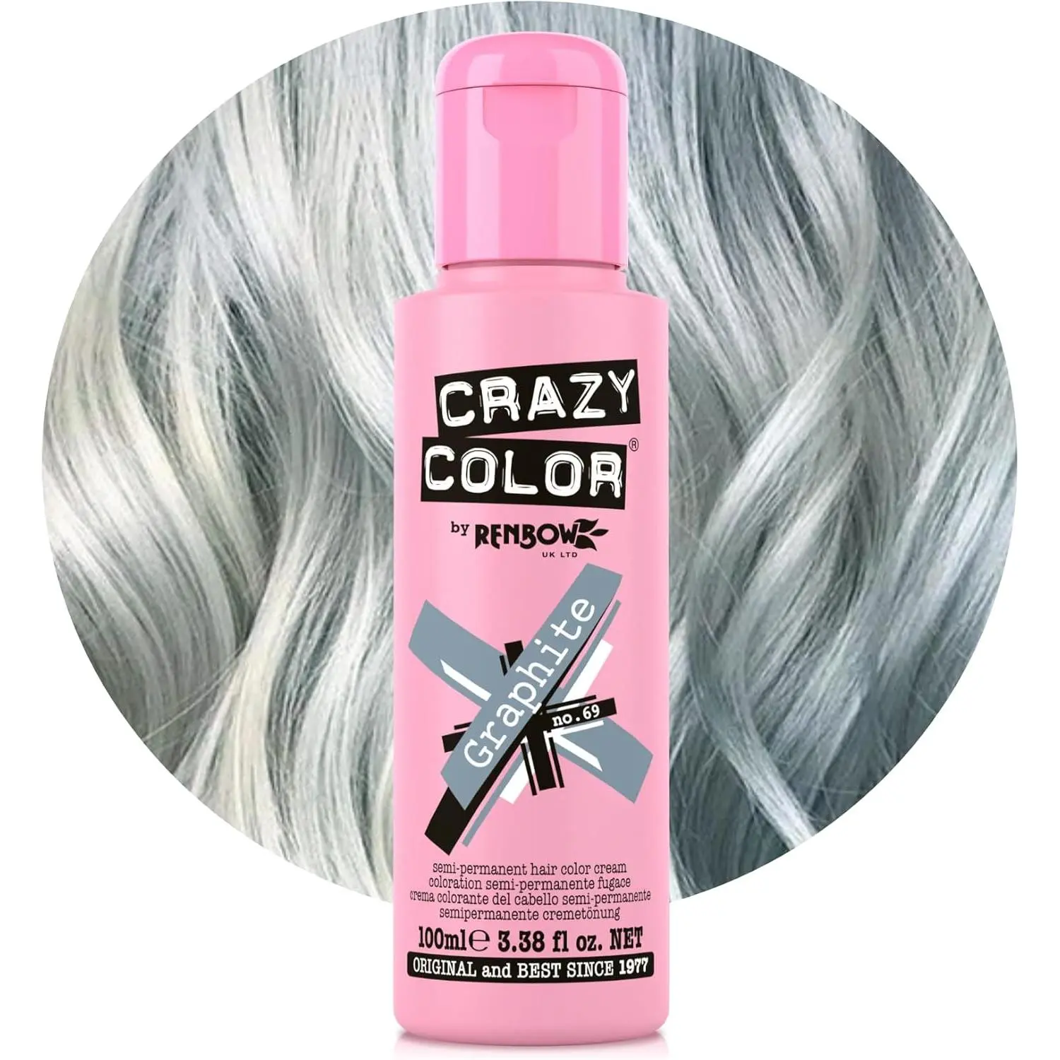 Crazy Color Metallic Graphite Semi-Permanent Hair Dye. Highly Pigmented Silver Toner Conditioning & Oil Nourishing Vegan Formula | No Bleach or Ammonia | 100ml