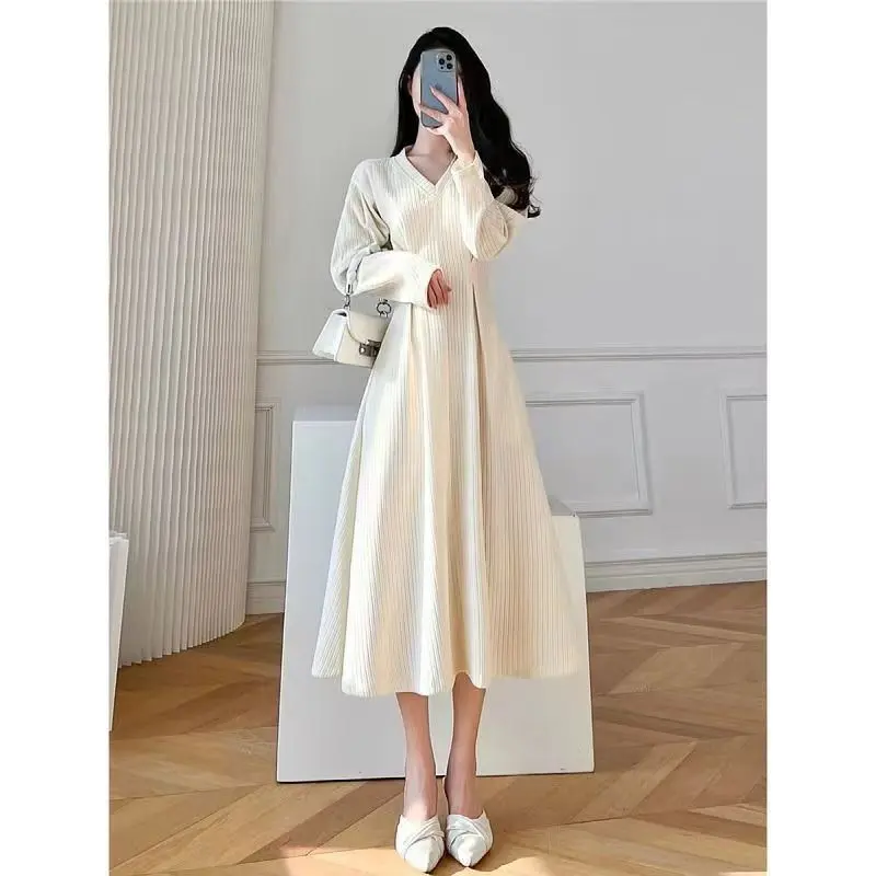 Váy Trắng, Phong Cách Pháp, Dài Tay, Bộ Sưu Tập Mùa Xuân Và Mùa Thu, Thiết Kế Mới, Bó Sát Eo Cao Cấp, Phong Cách Cổ Điển Và Quý Phái, Váy Dài Nữ Thần Women Dress 1
