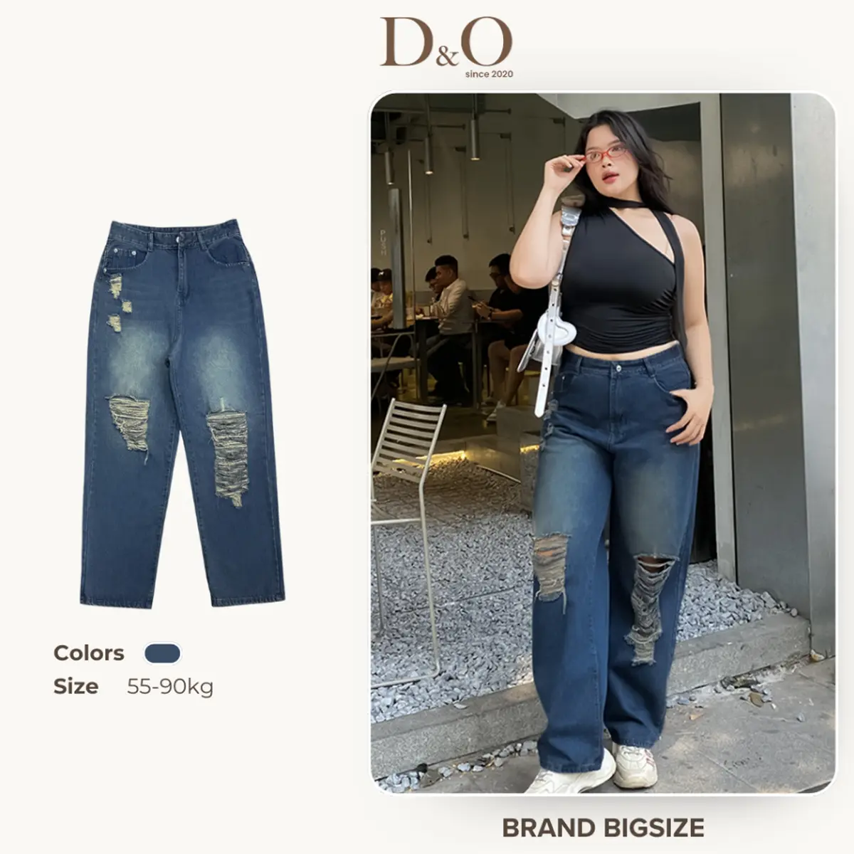 Quần Jeans Ống Suông Bigsize Lưng Cao Tôn Dáng Màu Xanh Rêu Đậm Rách 3103 Không Giãn quan jean jeansuong