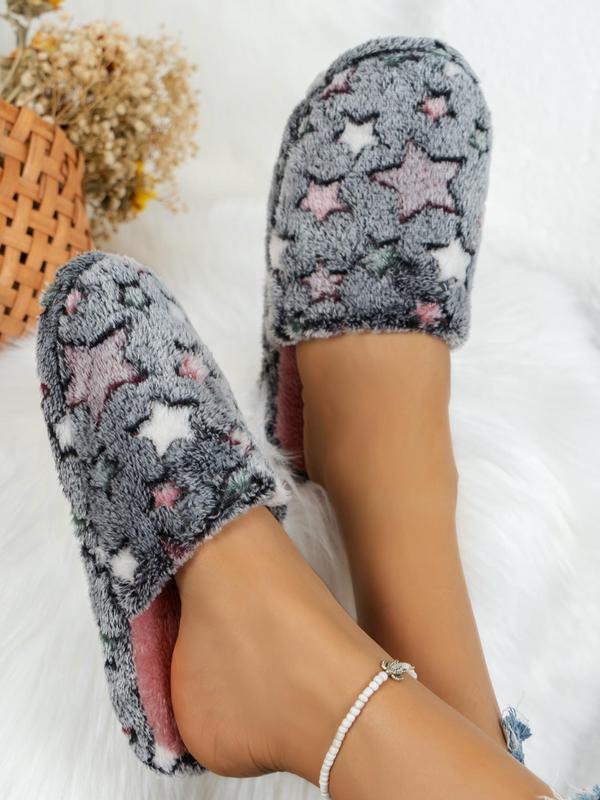 Women's Cute Bedroom Fuzzy Slippers Perfect, Trendy Y2k Style Star Pattern Cozy Fluffy Slippers, Ladies Slippers, Plush Warm House Slippers, Silent Non-slip Platform Slippers, Footwear 4