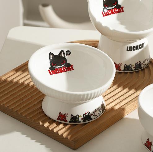 Bát ăn chống gù cho mèo, bát ăn LUCKYCAT dễ thương, bằng sứ tráng men cao cấp 3