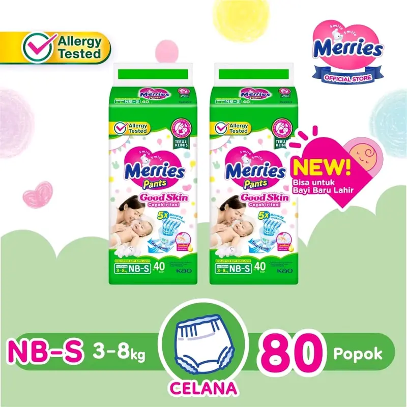 (2BALL) MERRIES PANTS GOOD SKIN M50 L44 XL38 XXL28 Diapers Bayi 1