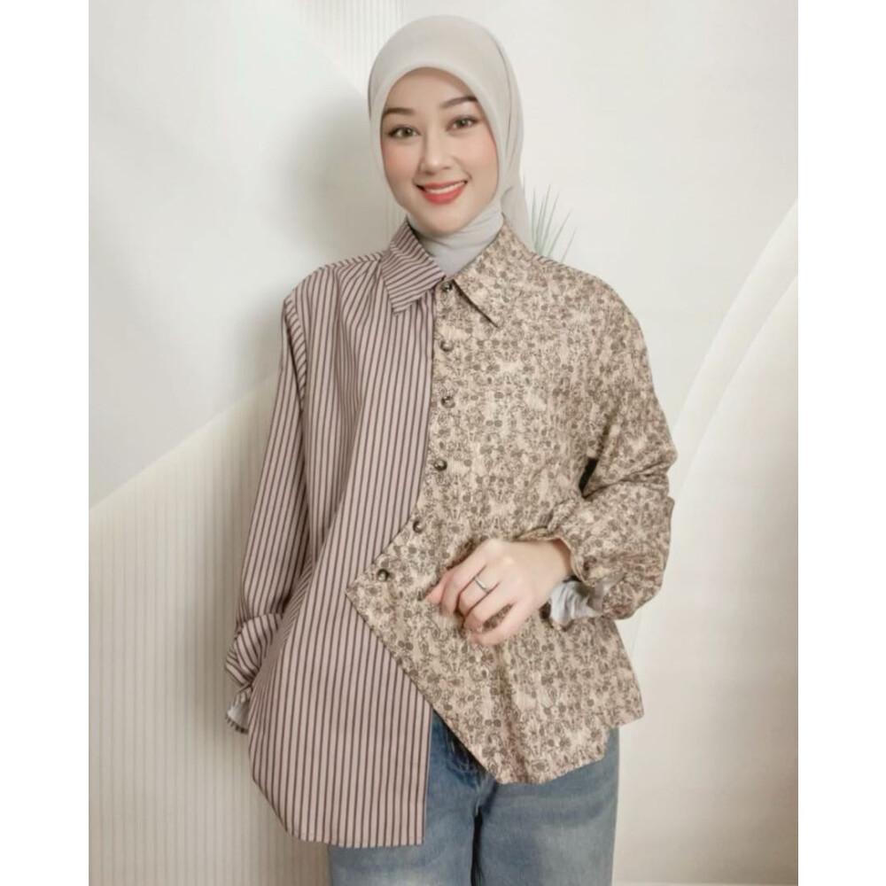 Asaya Atasan Kemeja lengan panjang model baru dan bergaya trendi casual untuk wanita elegant