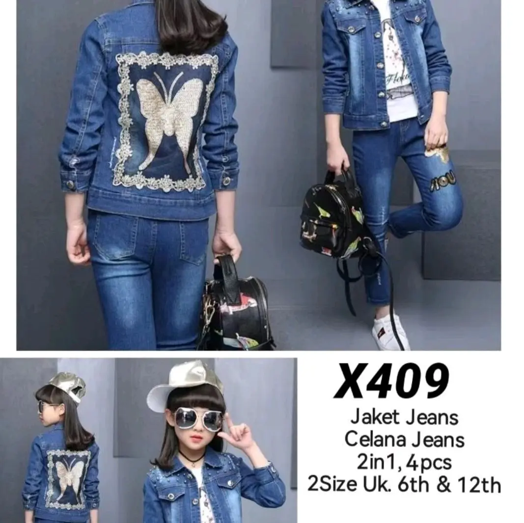 Stelan Jeans Import Anak Cewek/Stelan Kekinian Anak Prempuan/Outfit Anak Cewek Kekinian/Stelan Korea Anak