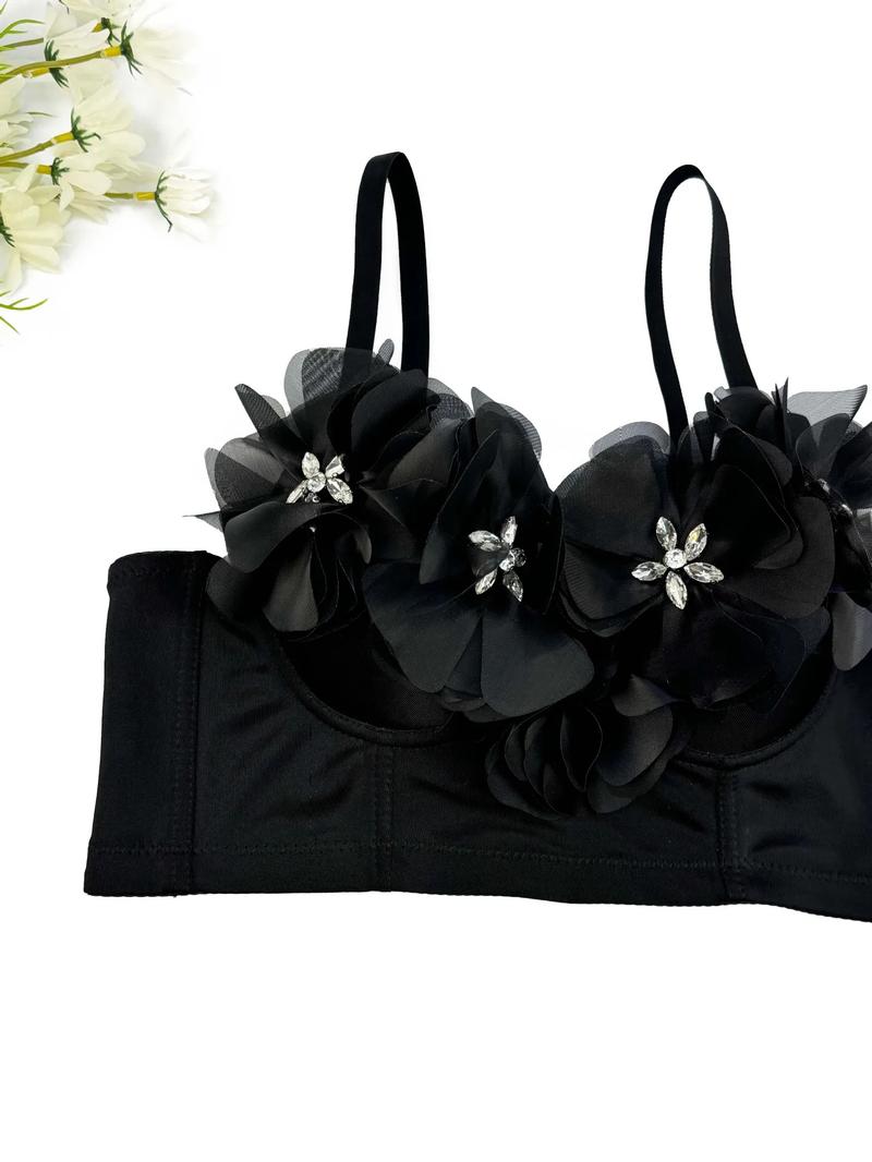 Product Introduction of Triangle Cup Underwire Backless Bra with Rose Red Flower Petals and Diamonds  Bras Outside Fishbone Inner Bralette 19