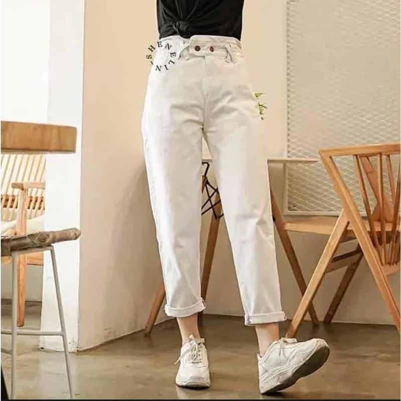 Product Introduction of POPPY BOYFRIEND JEANS KOREA STYLE fit karet Panjang Melar Korean White 7