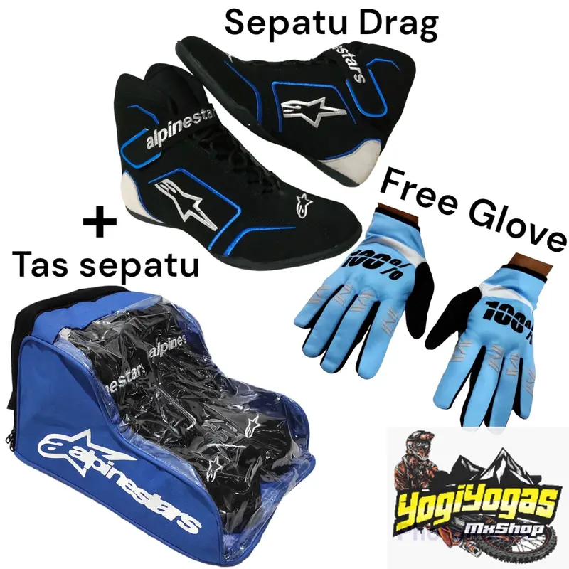 paket satu set sepatu drag race plus tas sepatu bonus sarung tangan sepatu balap keren sunmori sepatu harian juga oke sepatu kualitas premium list biru BISA BAYAR DI TEMPAT 0