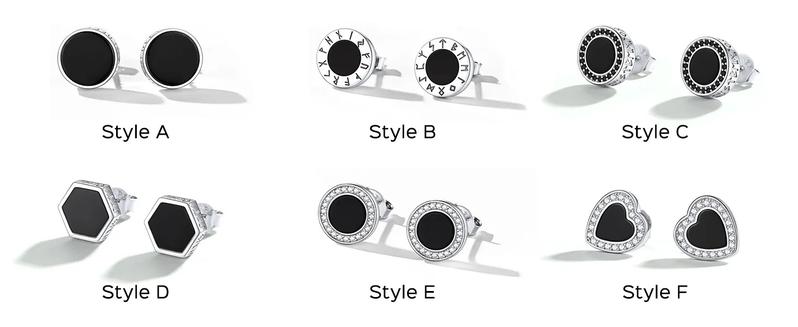 Product Introduction of ต่างหูสตั๊ดนิกเกิล, ChicSilver, เงินแท้ 925, นิลดำกลม, ต่างหูผู้ชาย Rune Viking, กระดุม 5