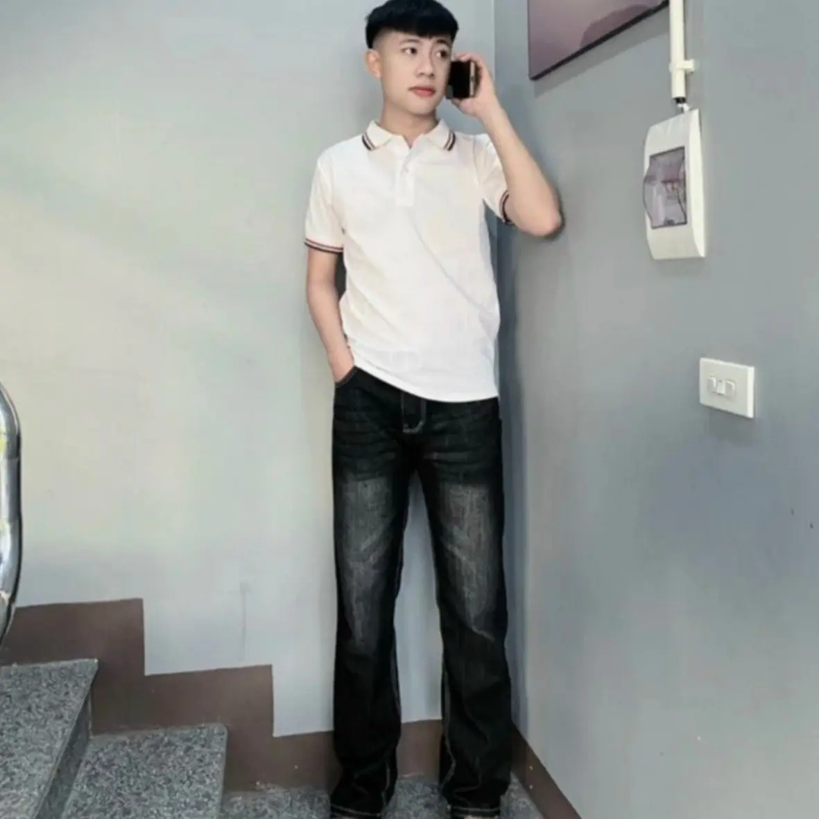 Quần Jean nam ống suông Boy Phố, from rộng chất vải co giản mẫu mới cháy phố Hot Trend Menswear Pants Có Túi quần  jeans Ong quanjeans  namsale quần  d2