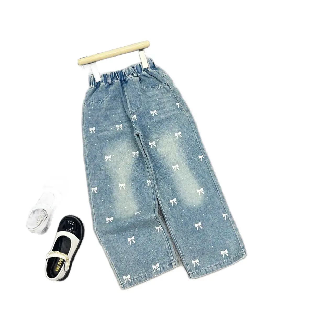 Quần jean A37 dang xuông in hình xinh cho bé gái, size 20-60kg, dài 70-94cm