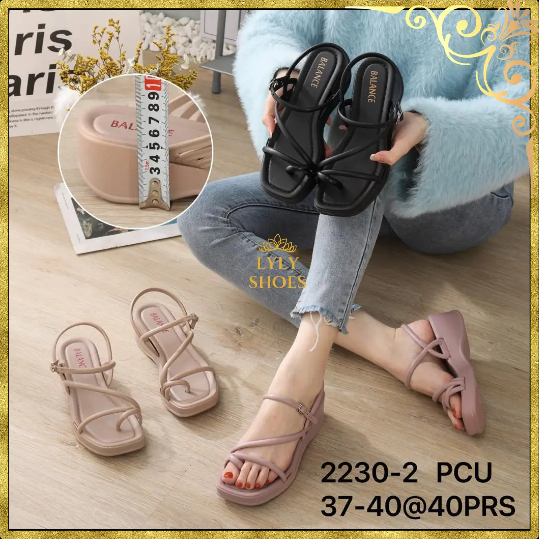 PCU Sandal Kerja Semi Formal Wanita Tali Garis Semi Jepit Wedges Balance Trendy Anti Slip Lentur Kuat 2230-2 jelly Tinggi 5 CM Sendal Karet