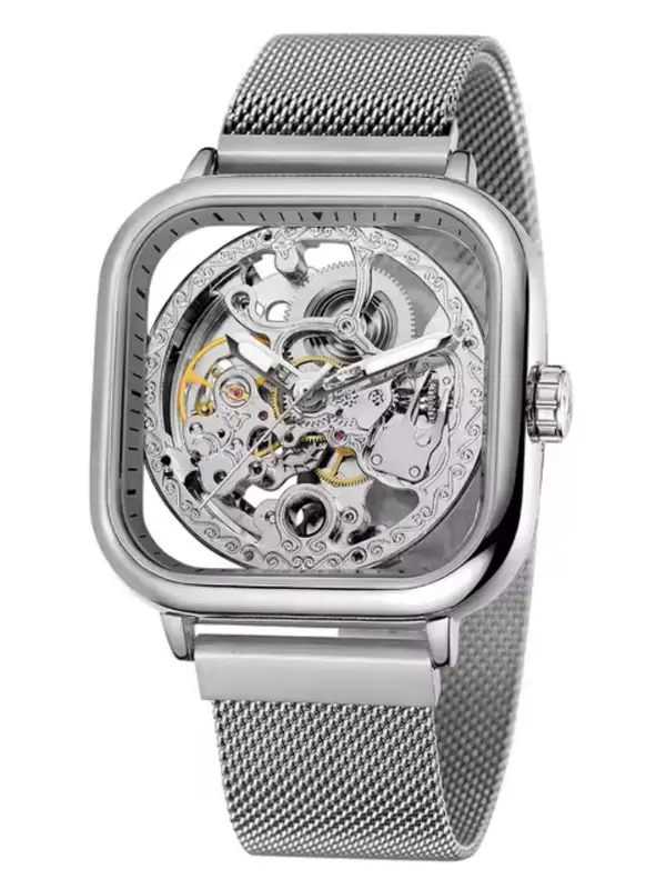 Men's Business Fashion Skeleton Mechanical Watch, Fashion Watch for Party, Daily Clothing Decor, Trendy All-match & Exquisite Watch for Birthday Gift with Box 4