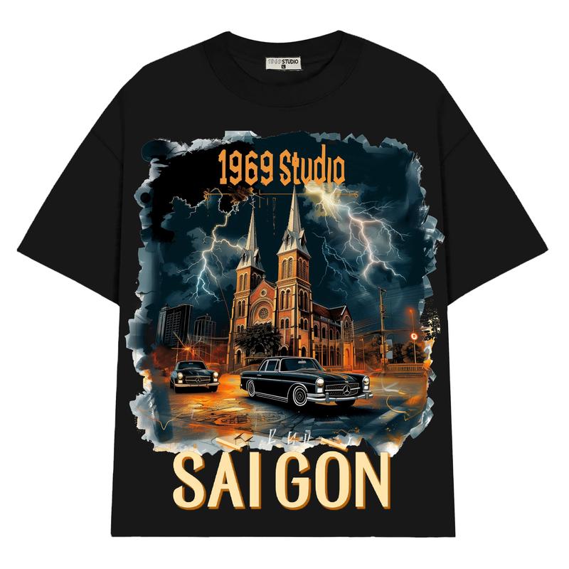 Áo Thun Form Rộng Menswear Nam Nữ Sài Gòn 1969STUDIO In Lụa Chất Polyeste Top Cổ Tròn