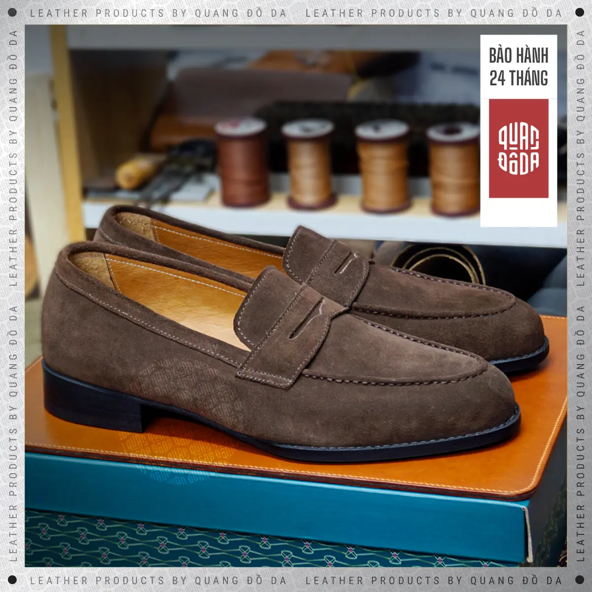 Giày Loafer Nam Da Lộn, Da Thật Cao Cấp Mũi Tròn Màu Nâu LF_01A, Bảo Hành 24 Tháng, Đế Khâu Chắc Chắn | Quang Đồ Da