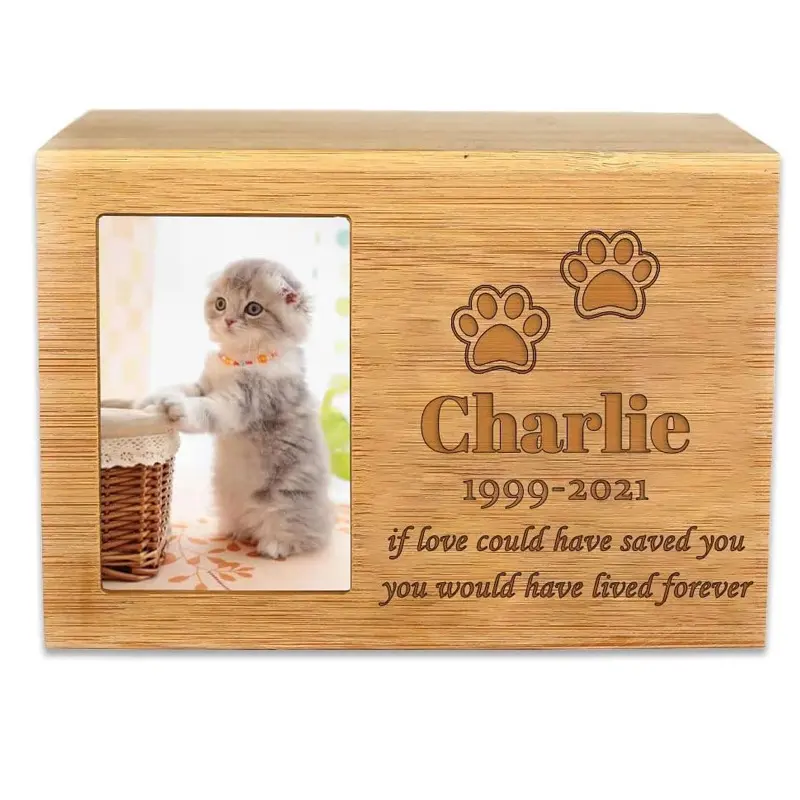 Wooden Pet Urn Dog Or Cat Pet Hair Souvenir Box Wooden Pet Memorial Gift Band Photo Frame