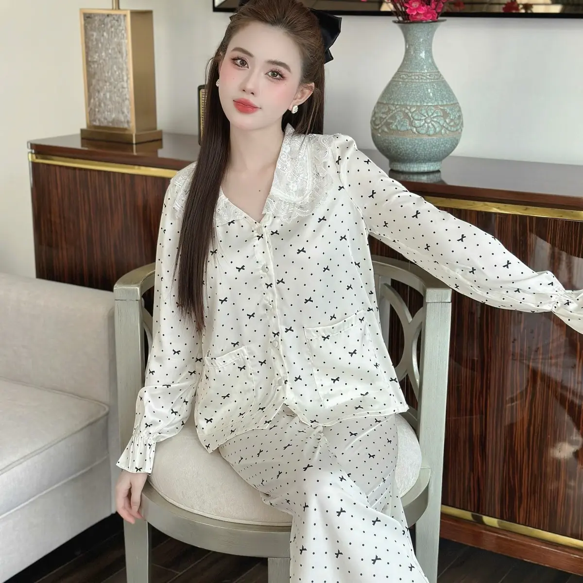 Đồ Ngủ MiTi tiểu thư cổ ren TT4 nữ