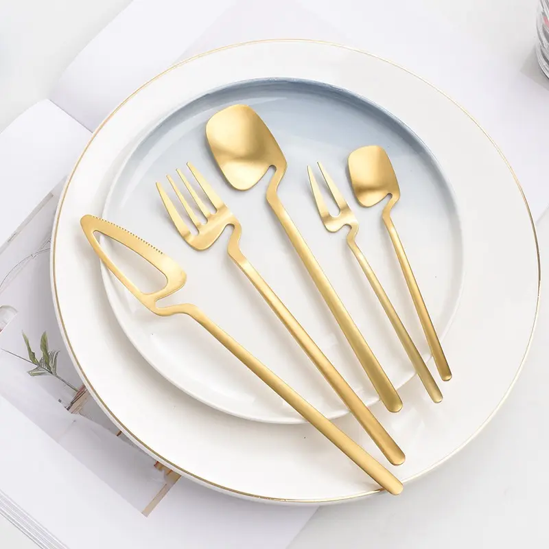 5Pcs/Set Creative Suspension Cutlery Set 304 Stainless Steel Knife Fork Spoon Silverware Gold Flatware