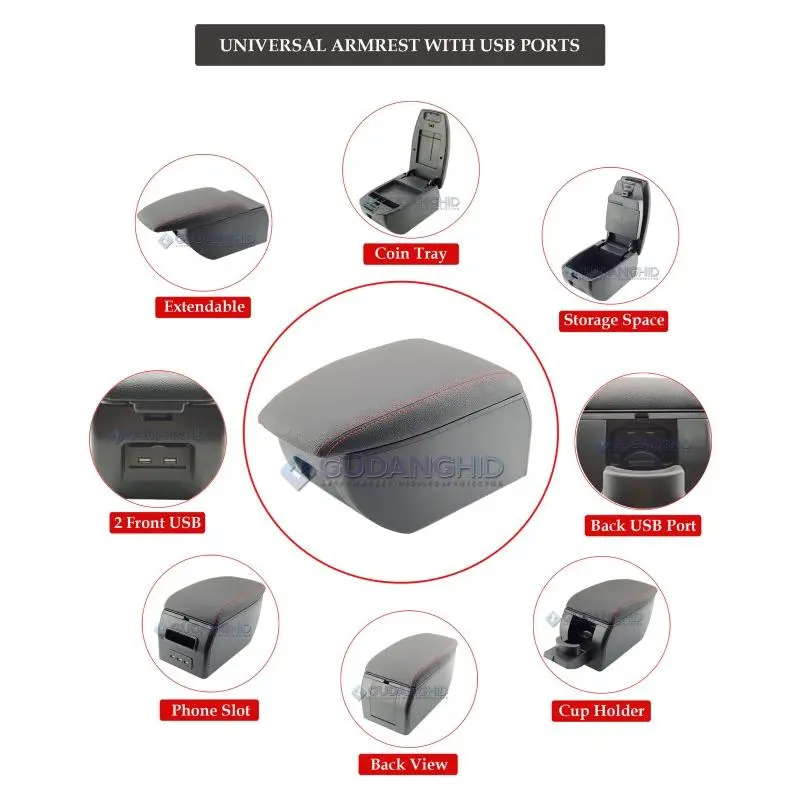 Armrest Box Port Charger + LED Up 7 USB Mobil Mazda CX3 CX-3 2015 - Ultima, All Black 7