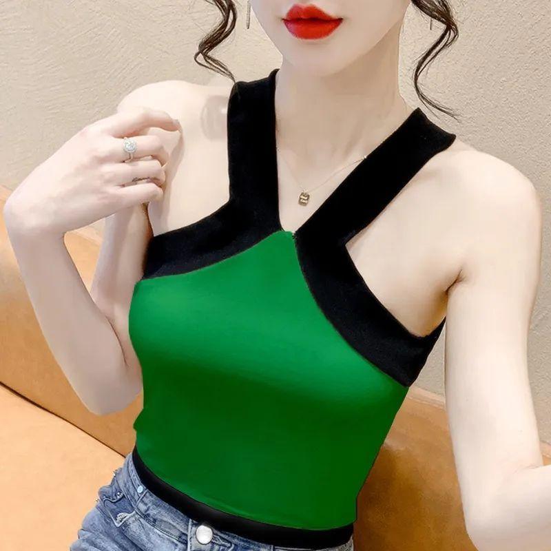 Product Introduction of Ice Silk Bandeau Camisole Women's Summer Short Plain Fashion All-Match Sexy Beauty Back Color Matching Top Womenswear Lingerie 8