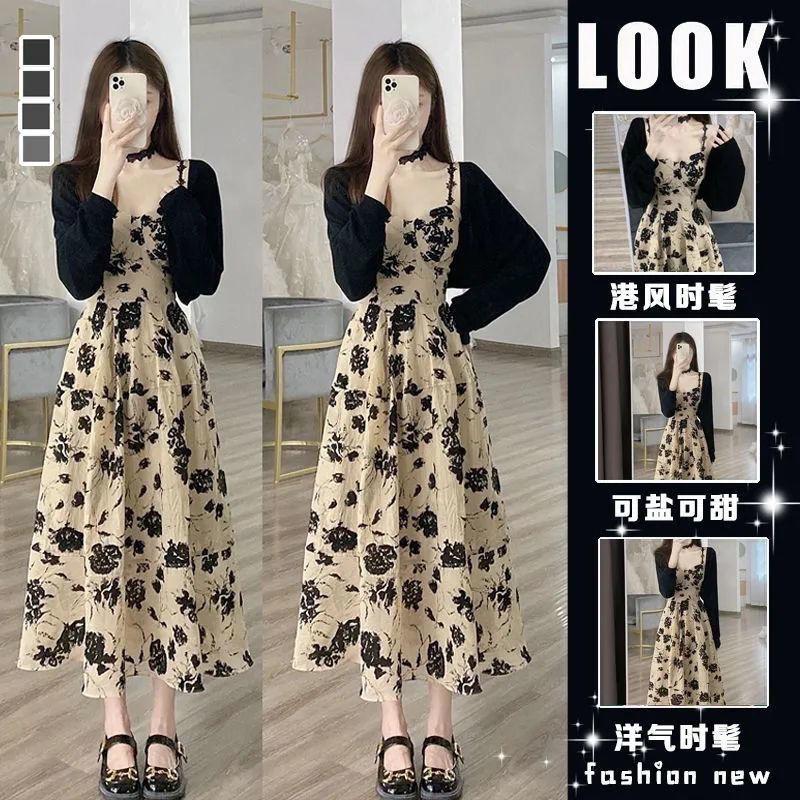Product Introduction of 2024 Summer New French Retro Floral Strap Dress Hepburn Style Chic Cardigan Dress Two-Piece Suit 9