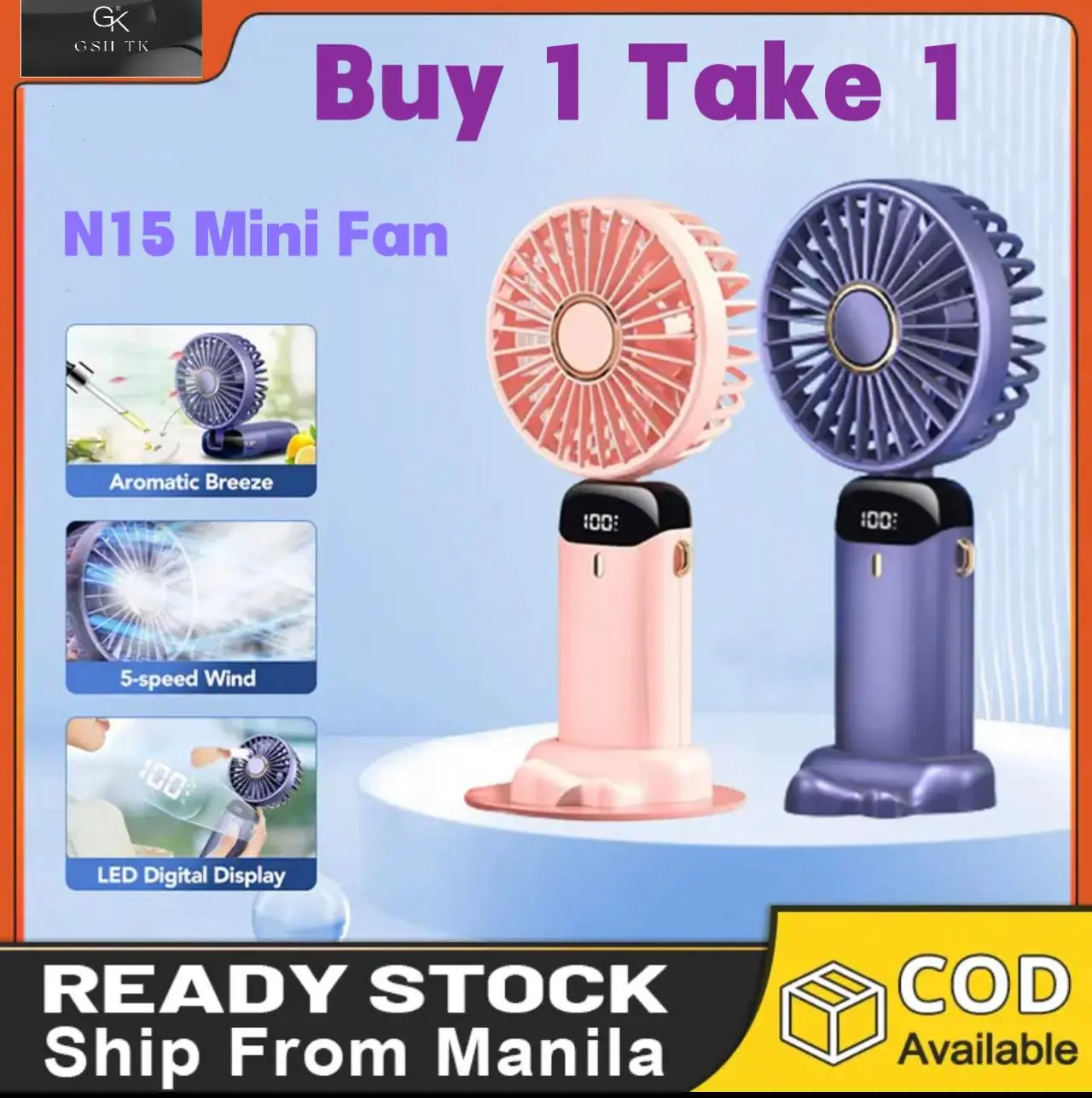 Buy 1 Take 1 N15 Handheld Mini Fan USB Rechargeable Portable Mini Fan 5 Speed Small Pocket Fan With Base
