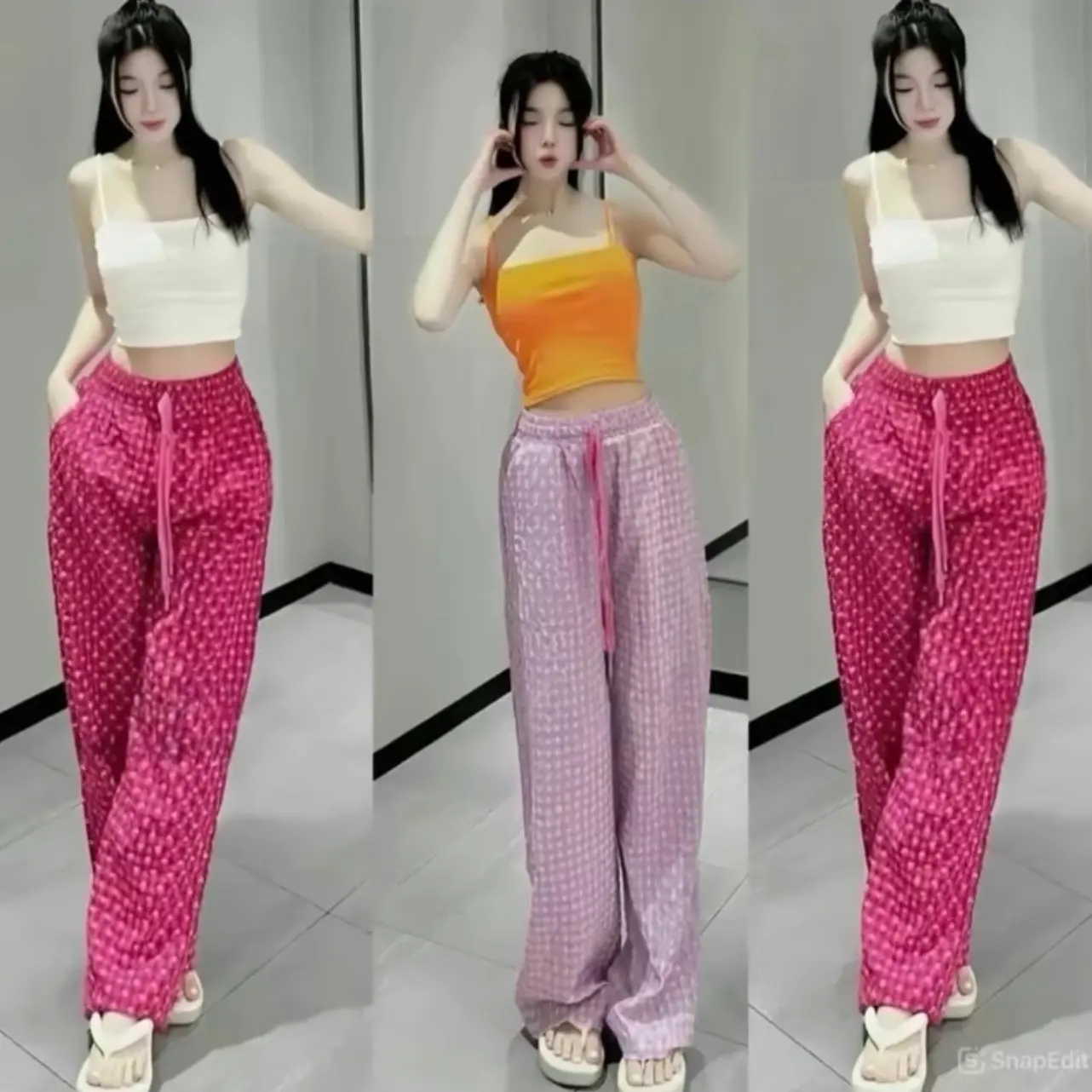 (Combo 2 quần ) quần ống rộng hoạ tiết trái tim chất liệu đũi xốp thoáng mát mềm mại nữ woman