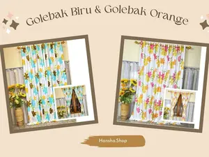 Gorden Horden Hordeng Kain Katun Untuk Pintu Jendela Minimalis 12 Ring Gold Motif Golebak Korden Tali