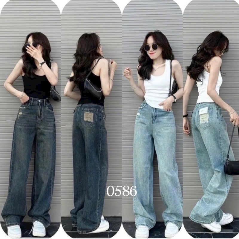 Quần Jeans Nữ Anie Voi Ống Rộng Túi Rách - Fullsize (Kèm Ảnh Thật) quanong  rongnamlun Women