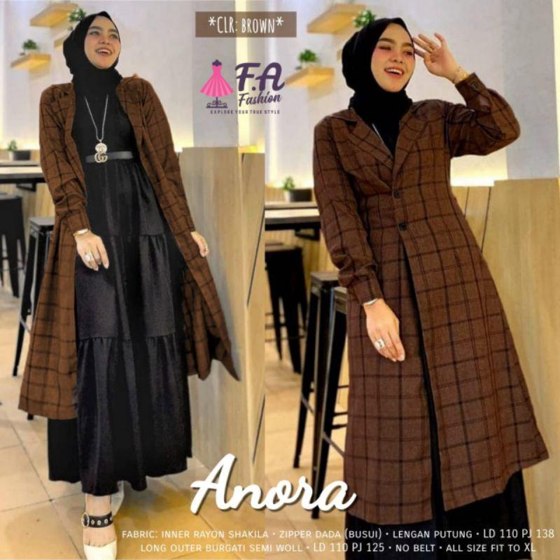 SETELAN ANORA GAMIS WANITA REMAJA DEWASA GAYA TERBARU DRESS DAN OUTER ANORA BAHAN INNER RAYON SYAKILA ZIPPER DADA LONG OUTER BUGATI SEMI WOLL FIT TO XL 3