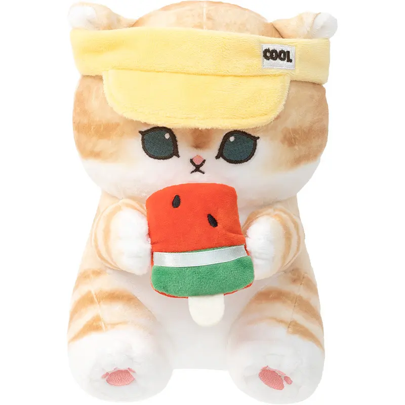 Cute Japanese plush toys, mofusand, shark cats, new cat eating watermelon series, soft filling and comfortable plush, suitable as a toy to accompany children, girls' collection and pillows, couple birthday gifts, Christmas gifts dolls cute cartoon dolls c