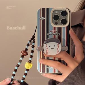 Ốp Điện Thoại Iphone16, Thiết Kế Sọc Xanh Nâu Tương Phản, Giá Đỡ Bóng Chày Apple, Áp Dụng Cho Iphone14, 13 Và 12, Có Thể Thay Thế Cho Iphone11, 12 Và 13