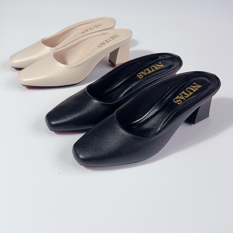  Sục Cao Gót Nữ Công Sở Đế Vuông Eo 5 phân Giày Mũi Vuông Gót Cao Big Size Da Mềm Êm Chân NUTAS DéP Jean 