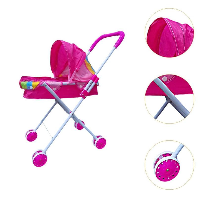 Doll Stroller Playing Pretend Game Educational Toy Foldable Stroller Children Simulation Pushcart for Infant Ages 0-2 Years 1