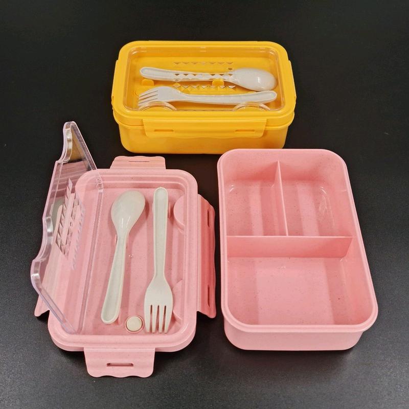 Origin E : set kotak makan 3 grid tebal + sendok dan garpu + tas bekal + botol minum / lunch box Pink Blue 5