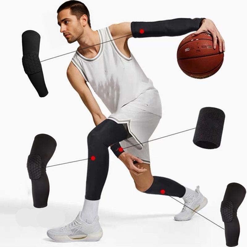 Product Introduction of Basketball Protective Gear Set, 1 Set High Elasticity Wear-resistant Knee Pad, Arm Guard, Wristband, Sports Protective Gear for Basketball, Football, Running, Jogging 0