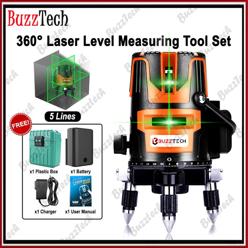 BuzzTech 5 Lines Adjustable Laser Level 360° Rotary Indoor OutdoorSelf ...