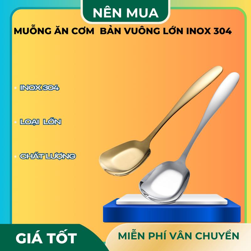 ( vuông lớn ) Combo 5 muỗng vuông lớn đáy vuông loại lớn inox 304 dùng ăn cơm ăn súp chất lượng tốt - thìa cơm