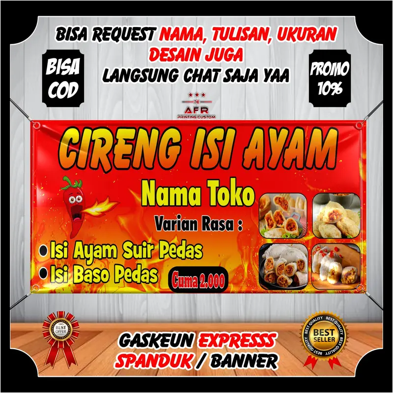 Terbaru / Spanduk Jualan Cireng Isi Mercon Desain Keren / Spanduk Jualan Jajanan Cireng Mercon Berkualitas Backdrop Baligo Custom Jualan 0